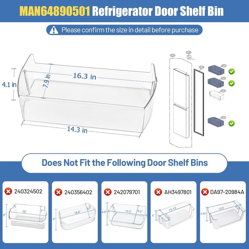 iouxvt UPGRADED MAN64890501 Refrigerator Door Shelf Bin Compatible With LG Refrigerator Door Bin LRSOS2706S LRSXS2706S LRSXS2706V LRSXS2706W LRSDS2706S Fridge Gallon Shelf Door Basket Replacement Right - Image 2
